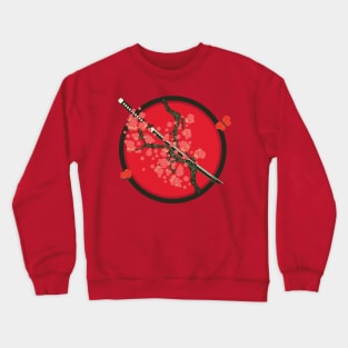 Katana and red flowers branch Crewneck Sweatshirt